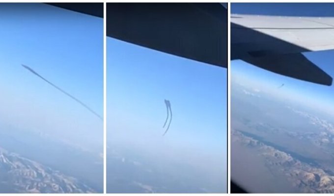 Пассажиру самолета удалось заснять таинственный силуэт в небе (3 фото + 1 видео)