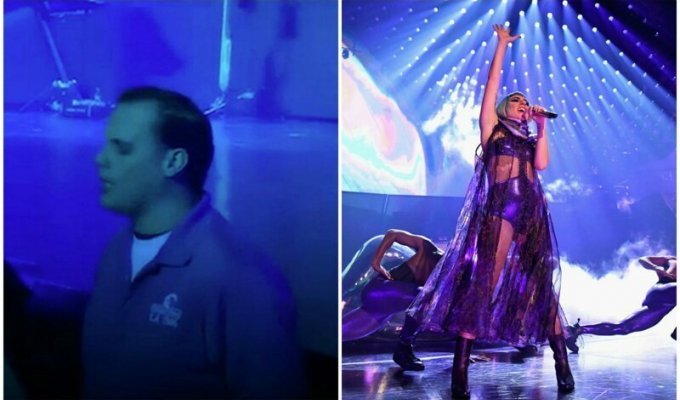 Охранник с концерта Леди Гаги засветился в сети, эффектно подпевая певице (3 фото + 1 видео)
