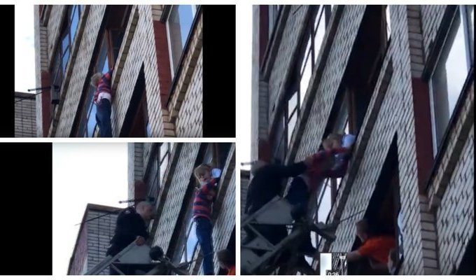 Ребенок провисел на балконе 25 минут, пока его не спасли (5 фото)