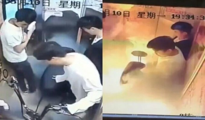 Что-то вспыхнуло: в лифте китайской многоэтажки загорелся электроскутер (5 фото + 2 видео)