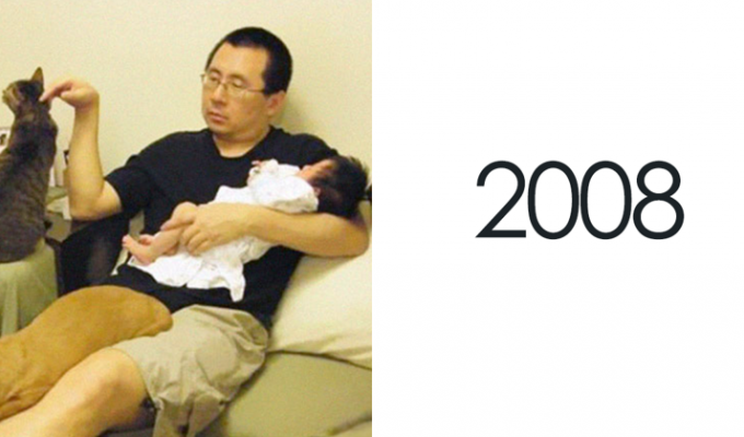 Сквозь время: отец с дочерью и питомцами ежегодно в течение 10 лет делали одну и ту же фотографию (10 фото)