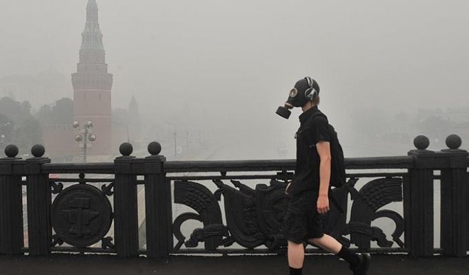 Москва начала новую рабочую неделю в дыму (28 фото)