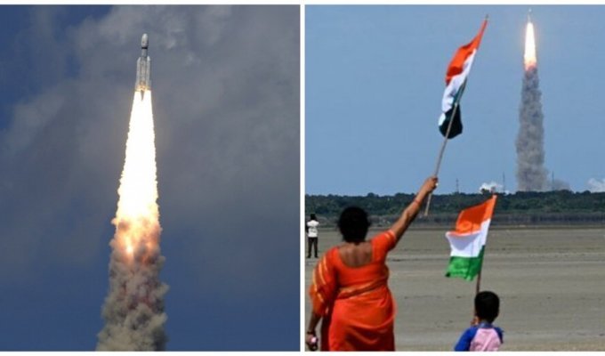 Индия отправила ракету-носитель на Луну (3 фото + 2 видео)