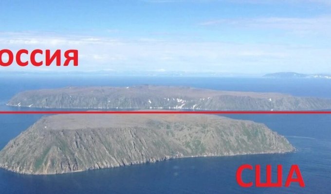 Два острова в центре Берингова пролива, где пролегает граница США и России (3 фото + 1 видео)