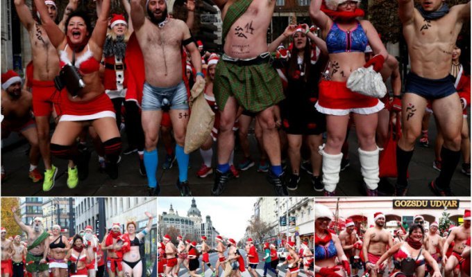 Полуголые Санта-Клаусы приняли участие в благотворительном забеге в Будапеште (13 фото)
