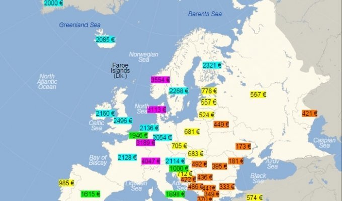 Новые данные по уровню средних зарплат по Европе (3 фото)