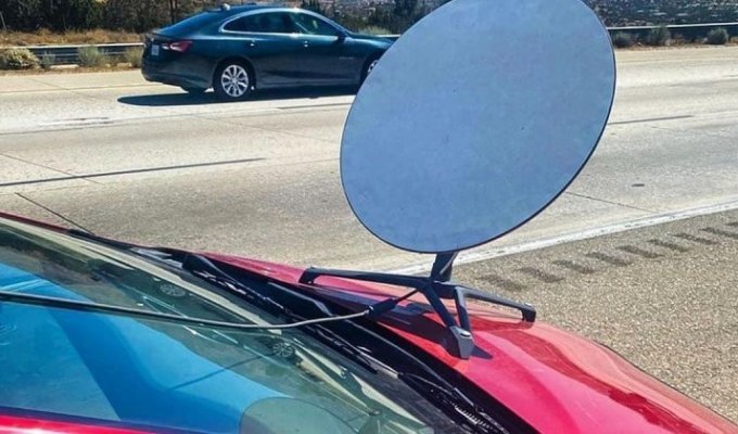 Водитель Toyota Prius, пойманный на шоссе с тарелкой Starlink на капоте, сказал, что ему нужен интернет в дороге (2 фото)