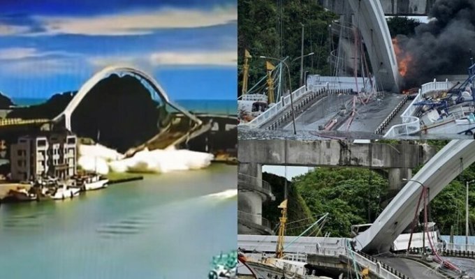 На Тайване рухнул 140-метровый мост (11 фото + 1 видео)