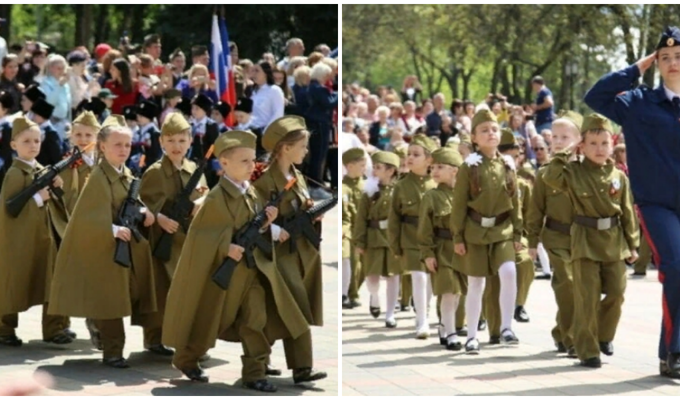 Парад дошкольных войск: по Пятигорску прошли дети с автоматами и в военной форме (5 фото + 1 видео)
