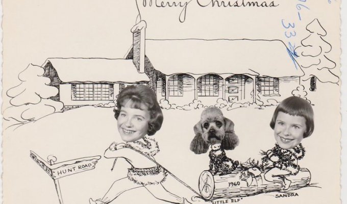 Питомцы в рождественских семейных открытках прошлого века (19 фото)