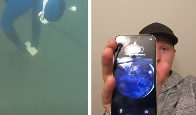 Дайвер нашел на дне озера рабочий iPhone и вернул его владелице (3 фото + 1 видео)