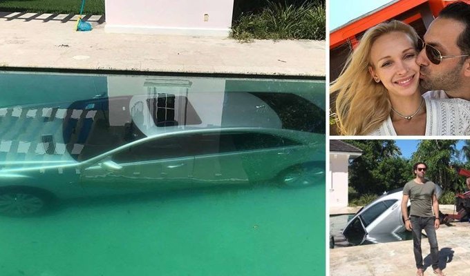 Женщина утопила в бассейне машину бывшего парня после того, как у них закончились отношения (4 фото)