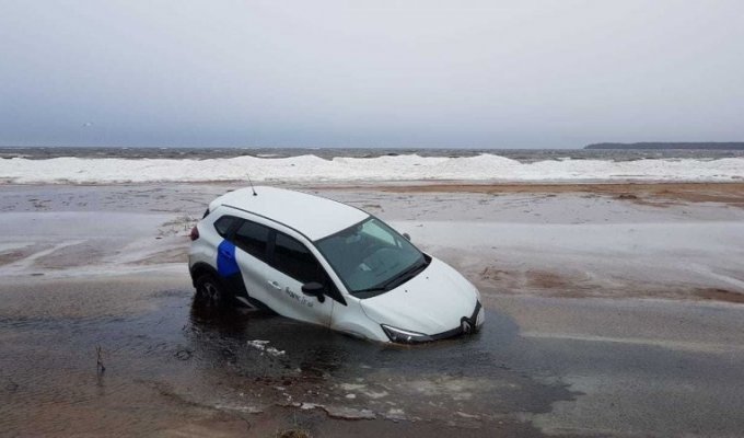Аренда завершена! На берегу Финского залива бросили прокатный Renault (5 фото)