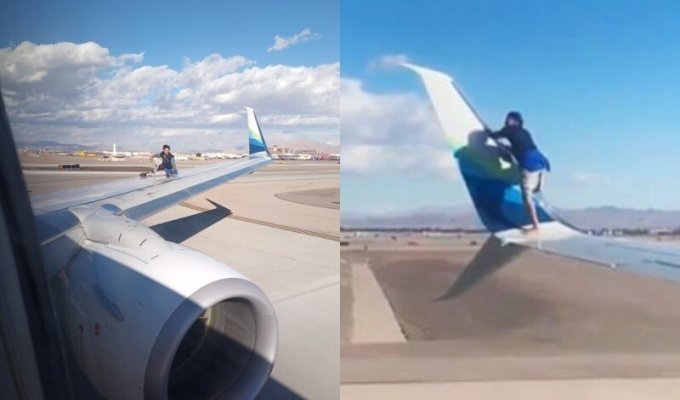 Побег из Вегаса: американец попытался улететь на крыле самолета (3 фото + 1 видео)