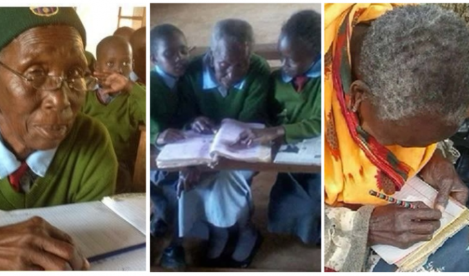 90-летняя жительница Кении пошла в школу вместе с внуками (4 фото)