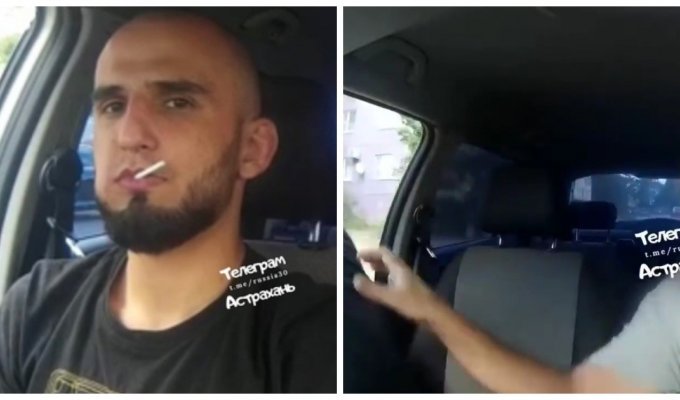 В Астрахани кавказец не заплатил за такси и на ходу выпрыгнул из машины (1 фото + 4 видео)