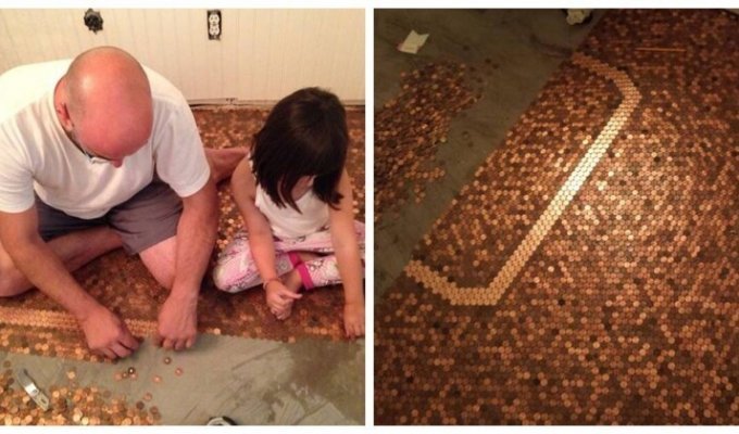 Обошёлся в копеечку: пол в спальне из 20 тысяч монет (8 фото)