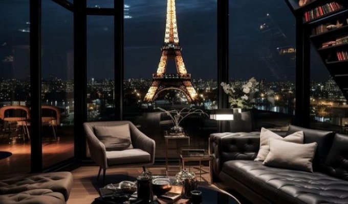 Стильная квартира в Париже с видом на Эйфелеву башню (5 фото)