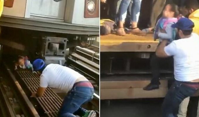 Маленькую девочку вытащили из-под поезда (5 фото)