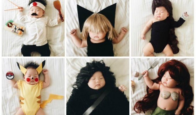 В течении дня мать одевает свою новорожденную дочь в наиболее экстравагантные костюмы (16 фото)