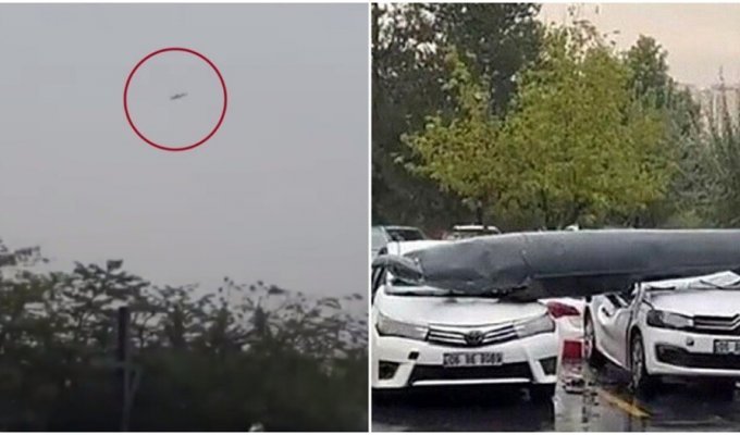 Подвесной топливный бак истребителя F-4 рухнул на парковку в Анкаре (3 фото + 2 видео)