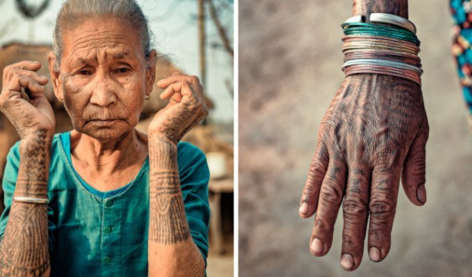 Три истории, скрывающиеся за татуировками старейших женщин племени Тхару (16 фото)