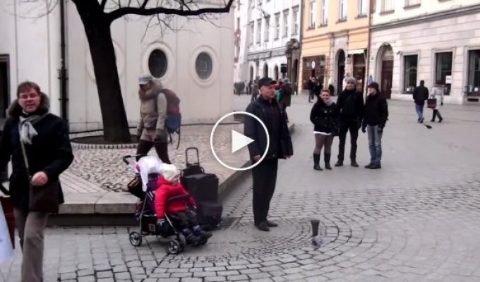 Уличный музыкант поет на углу улицы но обратите внимание на ребенка в коляске