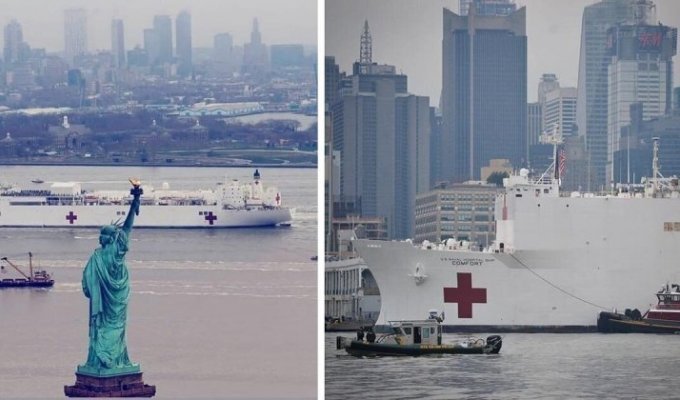 В Нью-Йорк прибыл гигантский плавучий госпиталь ВМС США (15 фото + 2 видео)