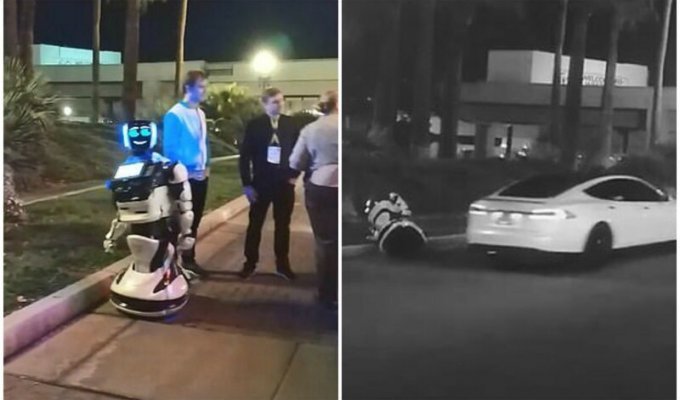 Автомобиль Tesla на автопилоте "убил" российского робота (5 фото + 2 видео)