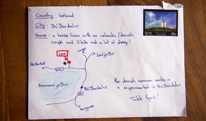 Отчаянный исландец отправил письмо с картой вместо адреса на конверте (2 фото)