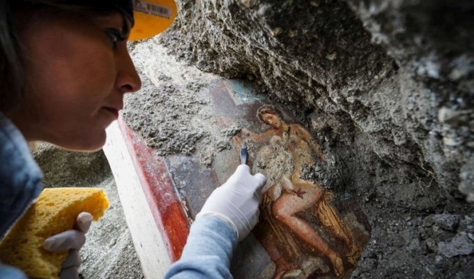 В Помпеях обнаружили эротическую фреску с женщиной и лебедем (5 фото)