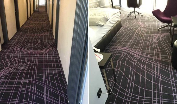Ковровое покрытие с оптической иллюзией вводит в транс постояльцев немецкой гостиницы (3 фото)