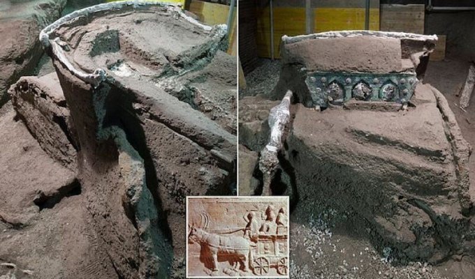 В Помпеях обнаружили полностью сохранившуюся церемониальную колесницу (10 фото)