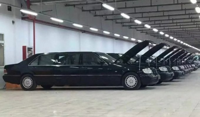 8 лимузинов W140 Mercedes-Benz Pullman на одном фото: возможно самый дорогой техосмотр в истории (10 фото)
