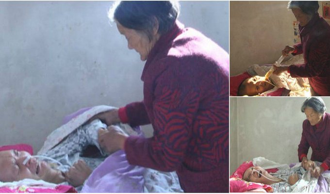 Сила материнской любви: китаец вышел из 12-летней комы и всё это время за ним ухаживала пожилая мать (5 фото)