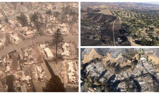 Разрушенная пожарами Калифорния: вид с воздуха (16 фото + 2 видео)