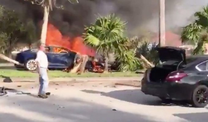 Во Флориде Tesla убила водителя, заперев все двери после ДТП (1 фото + 1 видео)