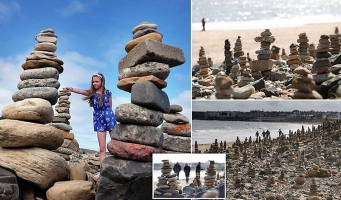 На британском пляже вырос целый город из каменных пирамид (13 фото)