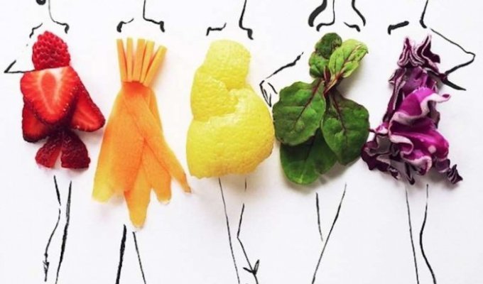 Удивительные фэшн-эскизы с натуральными фруктами и овощами от Гретхен Рёэрс (13 фото)