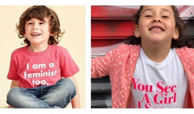 Феминистки добрались до детей: производители одежды выпустили футболки с провокационными надписями (6 фото)