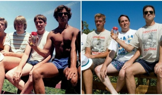 Каждые пять лет эти пятеро друзей повторяют снимок, сделанный в 1982-м (9 фото)