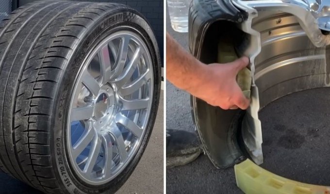 Блогеры разрезали колесо Bugatti Veyron с помощью гидроабразивной резки (6 фото + 1 видео)