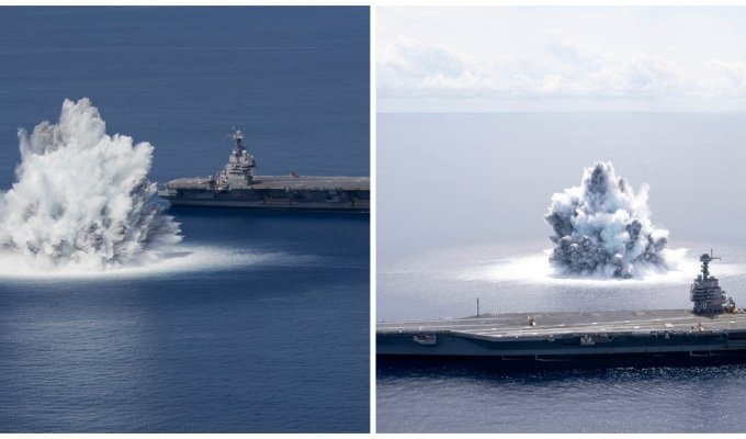 Американцы взорвали 18-тонную бомбу рядом с самым дорогим боевым кораблем в мире (7 фото + 1 видео)
