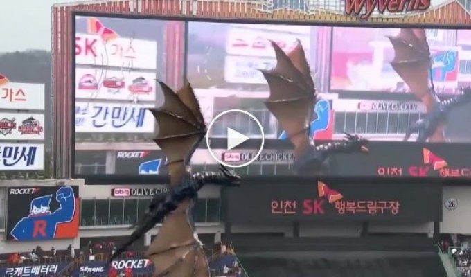 3D-голограмма дракона на чемпионате по бейсболу в Южной Корее