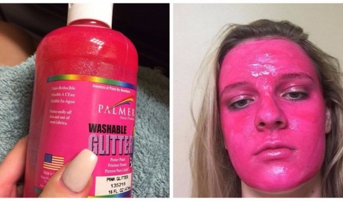 Девушка намазала лицо розовой "смывающейся" краской, но после смывки её ждал сюрприз (5 фото)