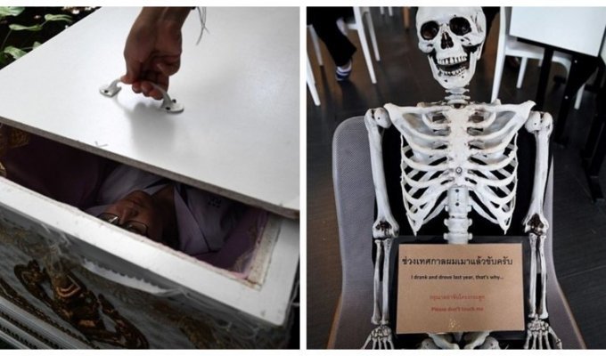 Помни о смерти: посетителям кафе дают скидку за то, что они полежат в гробу (12 фото)