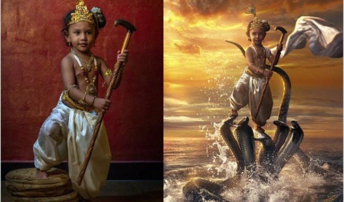 Каран Ачария - художник, превращающий героев на фото в божество из индийской религии (15 фото)