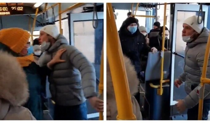 "Не растерялся и спрятался за девушку": в автобусе произошла потасовка (5 фото + 3 видео)