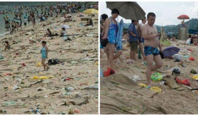 Вот так выглядит очень грязный пляж в Китае (16 фото)