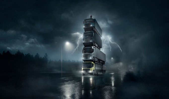 Башня из четырех грузовиков: захватывающий рекламный ролик от Volvo (9 фото + 3 видео)